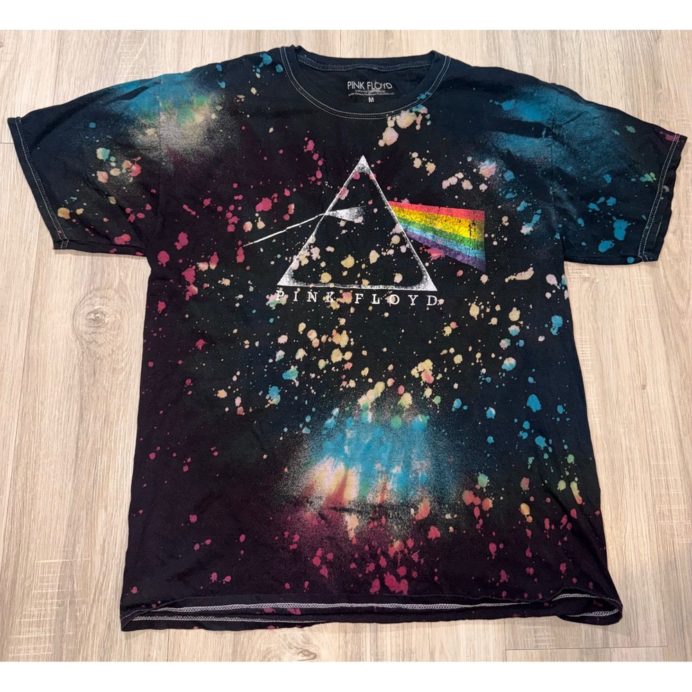 Pink Floyd Dark Side of the Moon Bleach Splatter Galaxy Graphic T-Shirt Mens M
